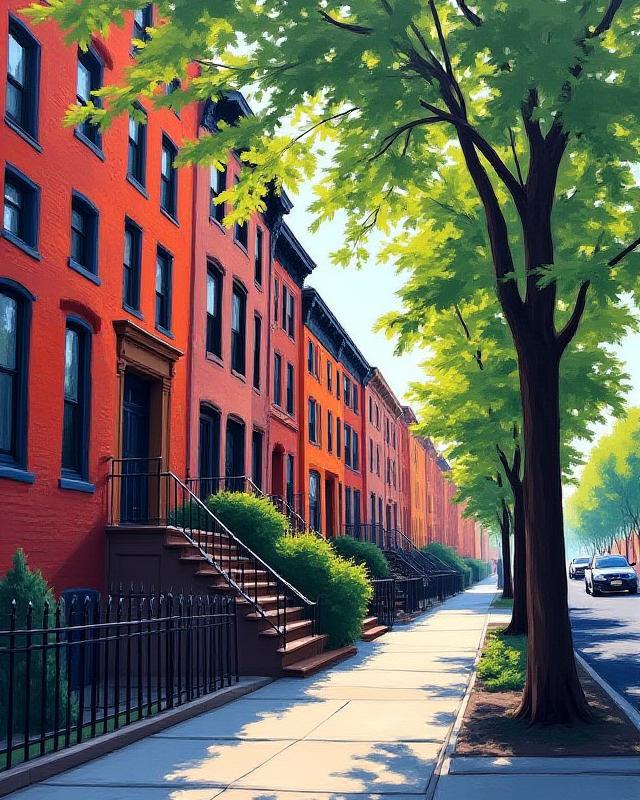 Vibrant acrylic urban street scene of Brooklyn