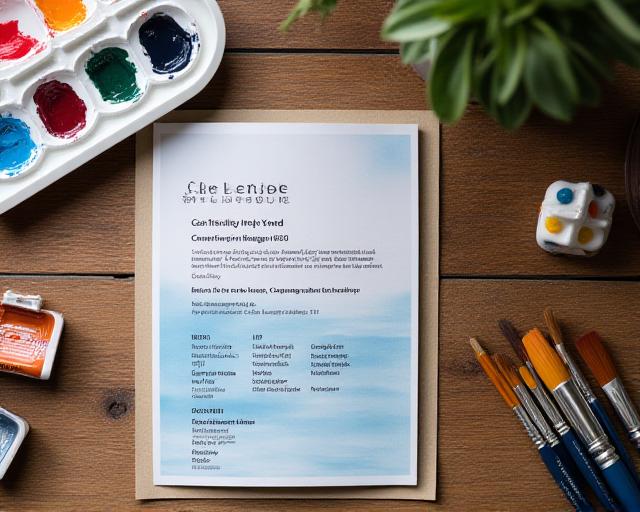 Artistic itinerary booklet on a rustic wooden table with acrylic paints